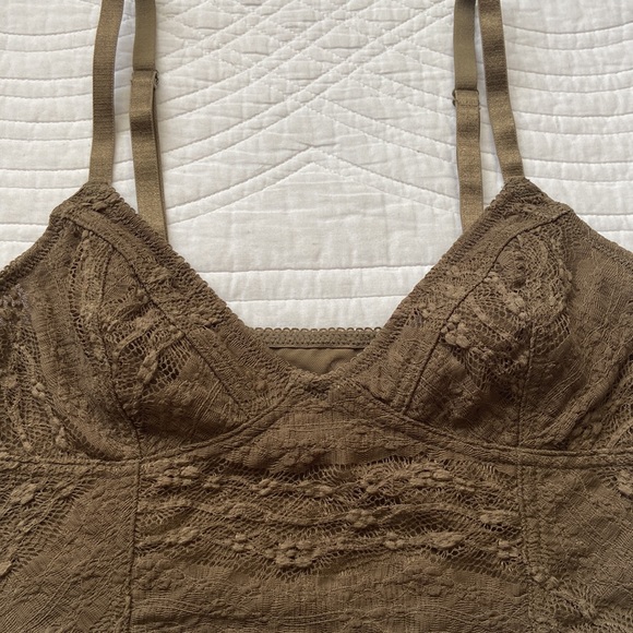 Free People Longline Bralette Lace Bustier Dark Olive Small - Picture 4 of 16